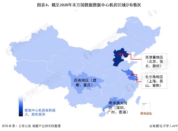 图表4：截至2020年末万国数据数据中心机房区域分布情况